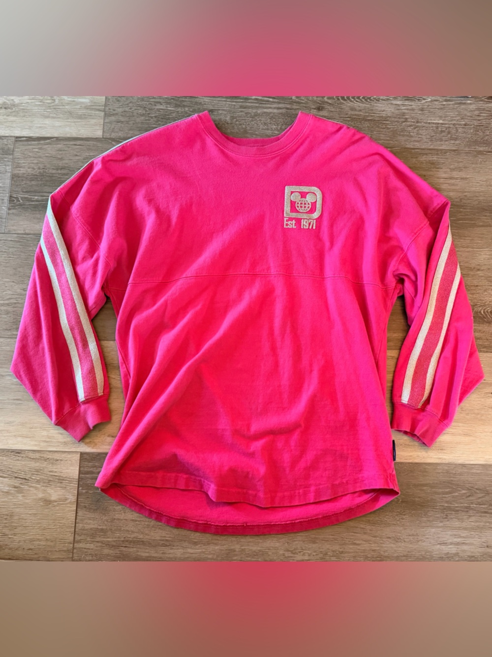 Disney Parks Walt Disney World Spirit Jersey Hot Pink and Silver Glitter - Small